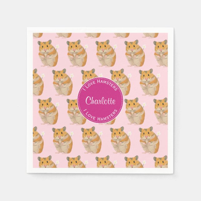 Serviette En Papier J'aime Hamsters Motif Hamster Rose (Devant)