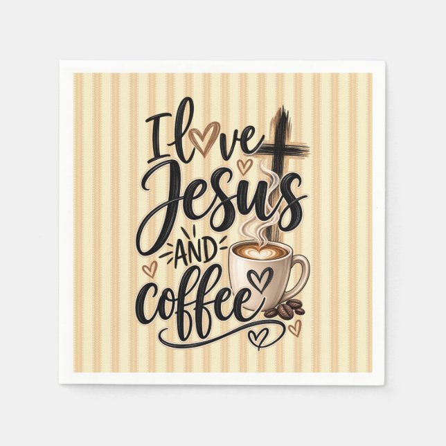 Serviette En Papier J'aime Jésus et le café (Devant)