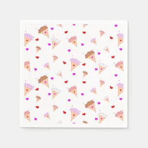 Serviette En Papier J'aime la crème glacée, motif de saveurs de coeu