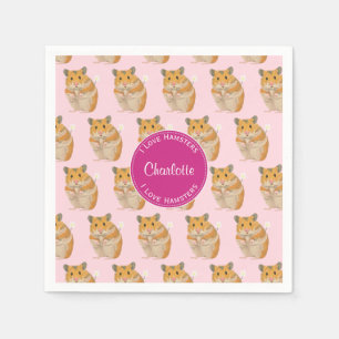 Serviette En Papier J'aime le motif rose de hamster de hamsters