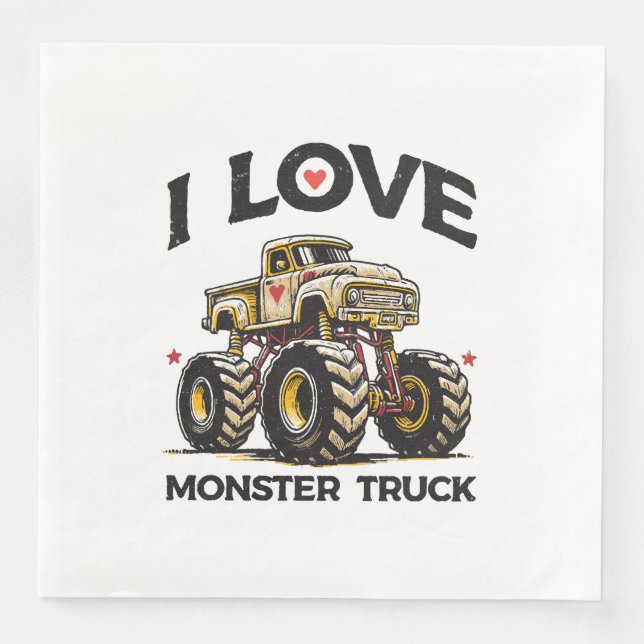 Serviette En Papier J'aime les monstres camions (Devant)