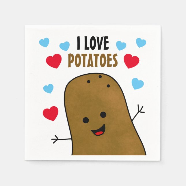 Serviette En Papier J'aime les pommes de terre (Devant)