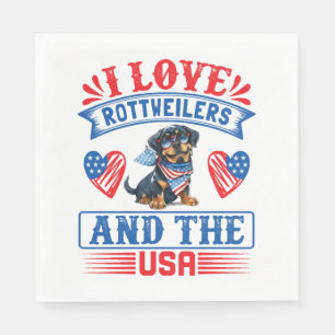Serviette En Papier J'aime les Rottweilers et les USA