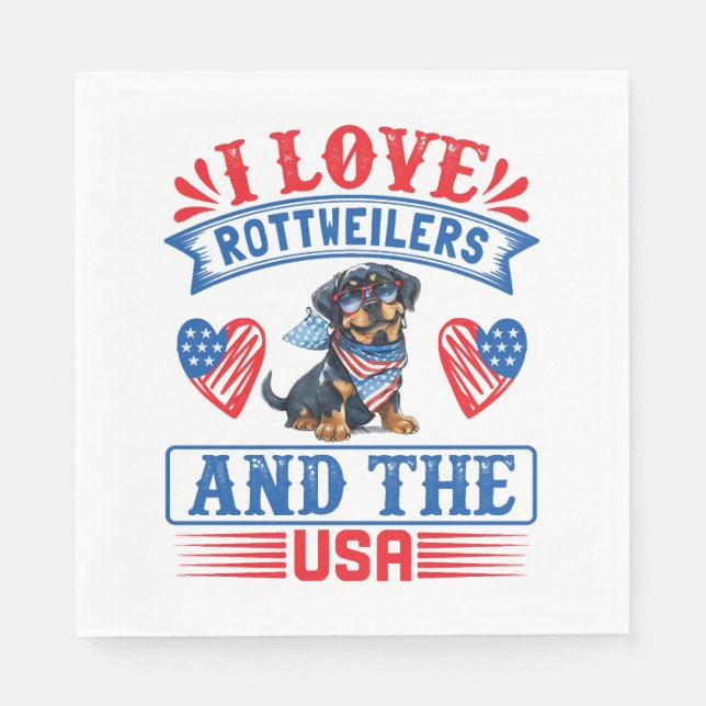 Serviette En Papier J'aime les Rottweilers et les USA (Devant)