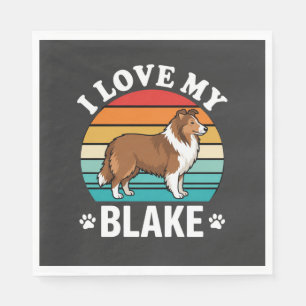 Serviette En Papier J'aime mon chien Colley Sunset Rétro