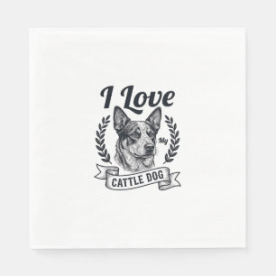 Serviette En Papier J'aime mon chien de troupeau gravure vintage Desig