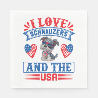 Serviette En Papier J'aime Schnauzers et les USA