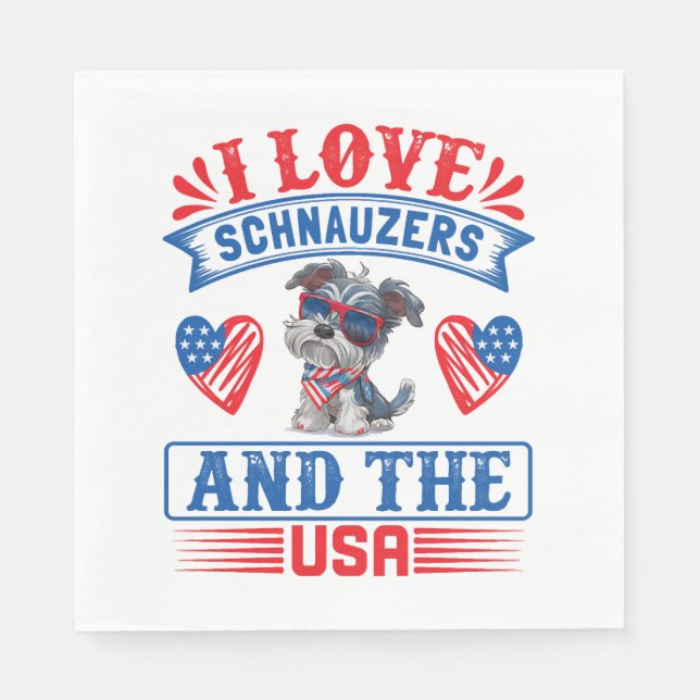 Serviette En Papier J'aime Schnauzers et les USA (Devant)