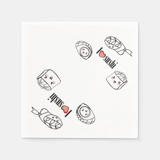 Serviette En Papier J'aime Sushi Napkin (Devant)