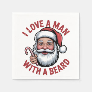 Serviette En Papier J'aime un homme avec une barbe Père Noël barbu Noë