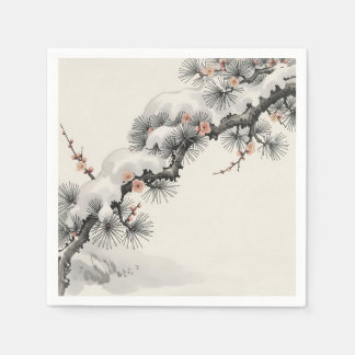 Serviette En Papier Japanese Ink Pine Plum Blossom Winter