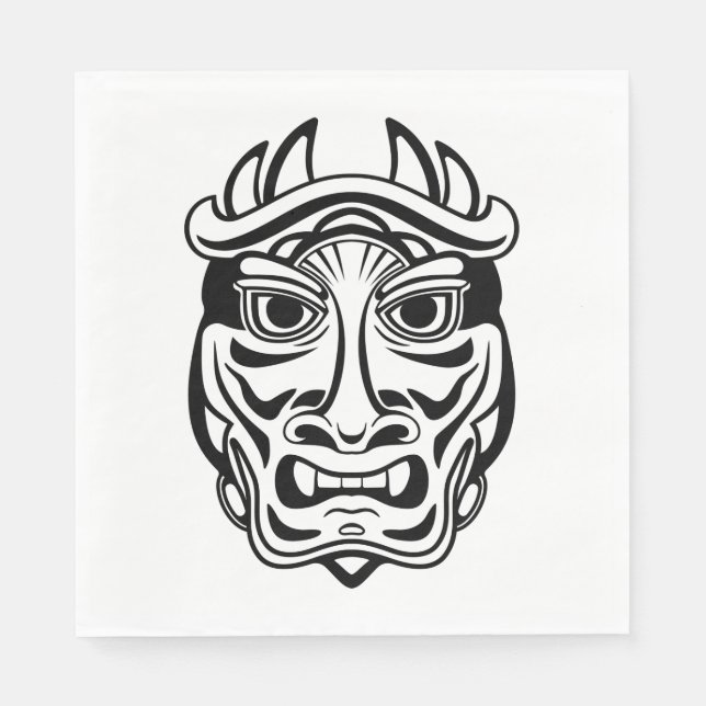 Serviette En Papier Japanese Oni Mask Tribal Demon Line Art (Devant)