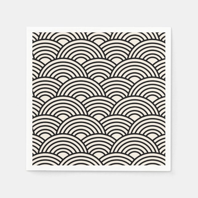 Serviette En Papier Japon Vague Seigaiha Noir Et Crème Blanc (Devant)