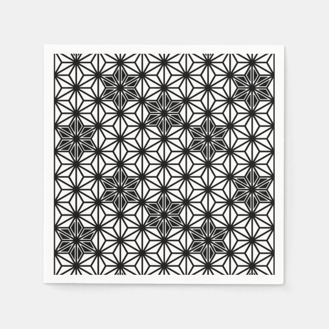 Serviette En Papier Japonais Asanoha motif - blanc et noir (Devant)
