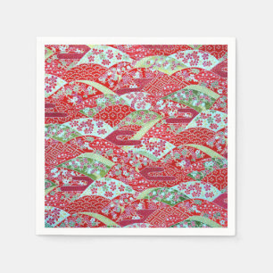 Serviette En Papier Japonais Washi Rouge Floral Origami Yuzen Napkins