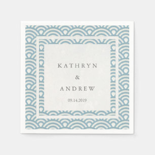 Serviette En Papier Japonaise Seigaiha Vagues Élégante Bleu clair + Bl