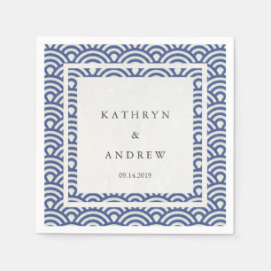 Serviette En Papier Japonaise Seigaiha Vagues Élégante Bleu foncé + Bl