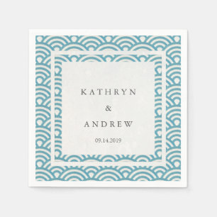 Serviette En Papier Japonaise Seigaiha Vagues Élégante Bleu Vert