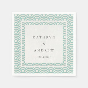 Serviette En Papier Japonaise Seigaiha Vagues Élégante Vert Doux + Bla