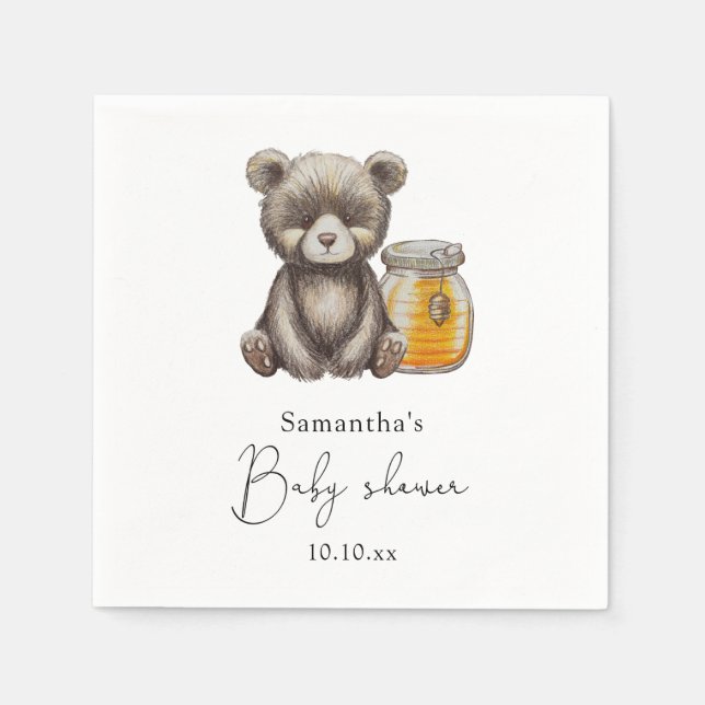 Serviette En Papier Jar de miel et baby shower d'ours en peluche (Devant)