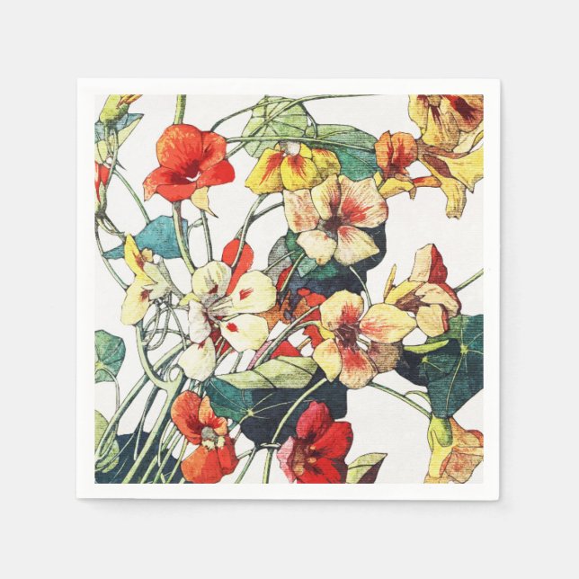Serviette En Papier Jardin Art Nouveau Fleurs de Nasturtium (Devant)