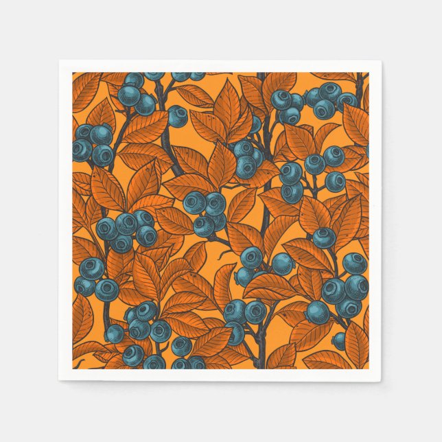 Serviette En Papier Jardin aux bleuets, bleu et orange (Devant)