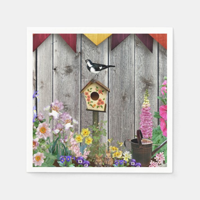 Serviette En Papier Jardin aux fleurs Birdhouse (Devant)