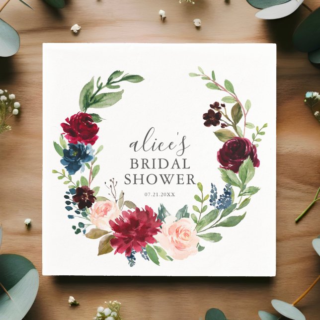 Serviette En Papier Jardin bleu Bourgogne Fête des mariées (Créateur téléchargé)