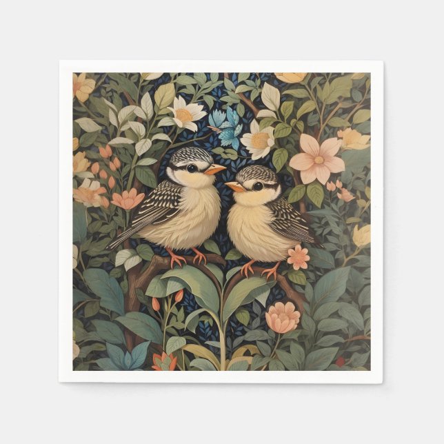 Serviette En Papier Jardin botanique de deux mignons bébés oiseaux (Devant)