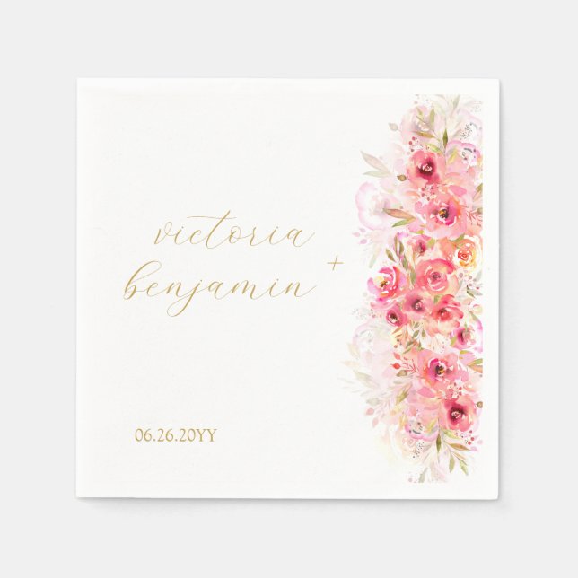 Serviette En Papier Jardin botanique rose fleuri Mariage coloré (Devant)
