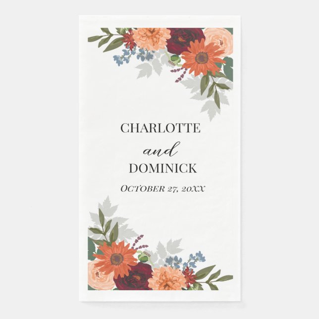 Serviette En Papier Jardin d'automne de Bourgogne Mariage floral (Devant)