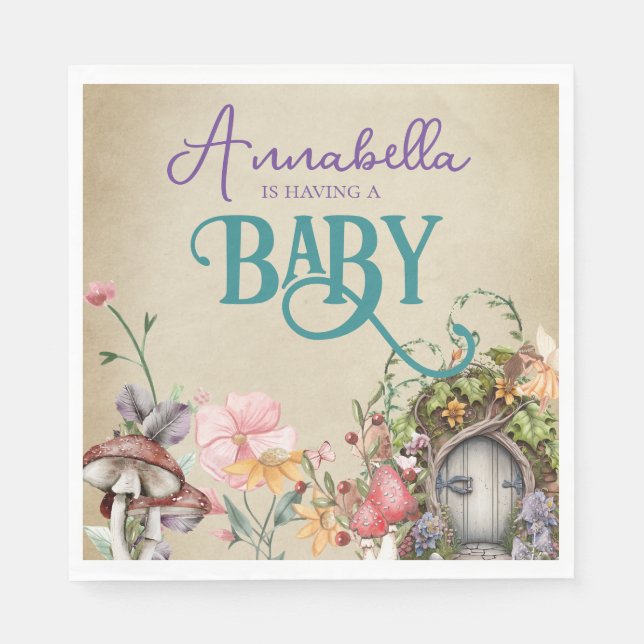 Serviette En Papier Jardin de Fée de Forêt Enchantée sur Parchemin Fad (Devant)