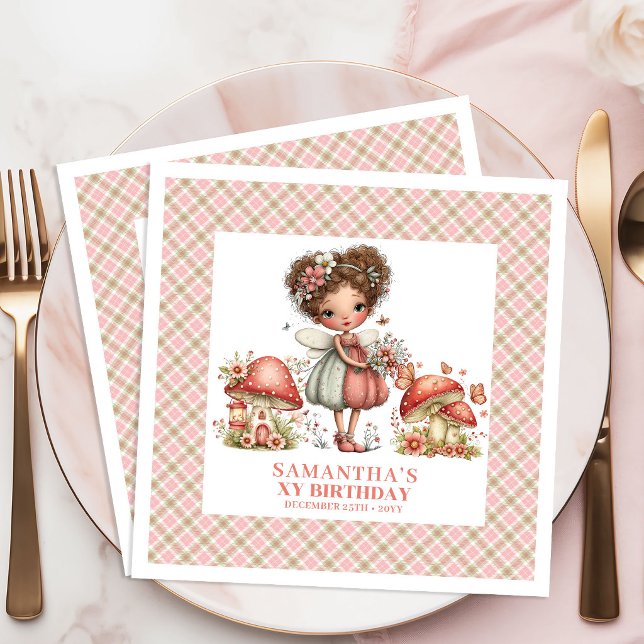 Serviette En Papier Jardin de Fée Élégant Fête d'Anniversaire Floral R (Elegant Fairy Garden Pink Floral Party Birthday Napkins)