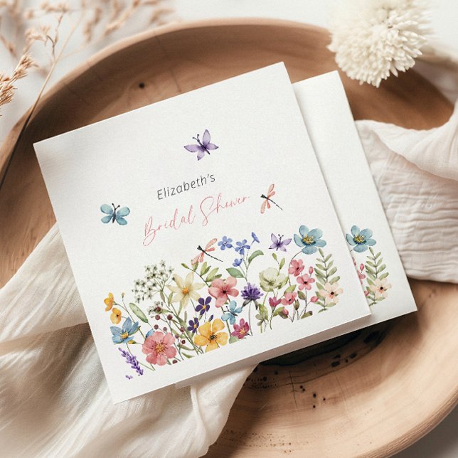 Serviette En Papier Jardin de Fleurs Sauvages Papillons Fête de Mariée (Créateur téléchargé)