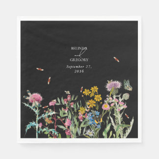 Serviette En Papier Jardin de mariage bohème noir à l'aquarelle avec f