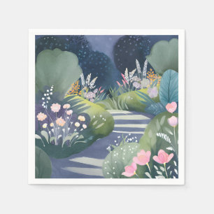 Serviette En Papier Jardin de Minuit Sentier Floral à l'Aquarelle