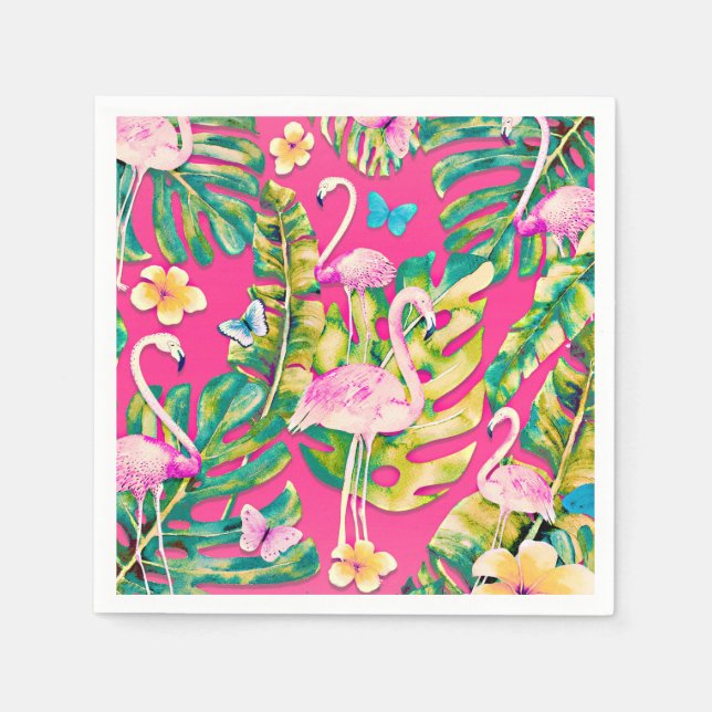 Serviette En Papier Jardin de papillons botaniques tropicaux aux flama (Devant)