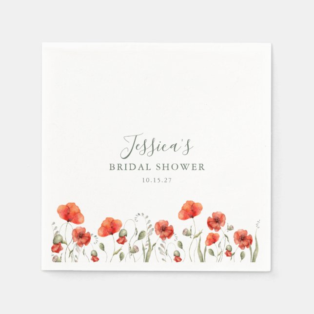Serviette En Papier Jardin de pavots rouges personnalisé Fleurs Bridal (Devant)
