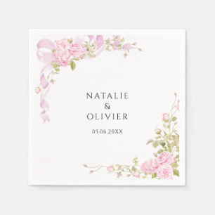 Serviette En Papier Jardin de roses aquarelle rose pâle chic mariage 