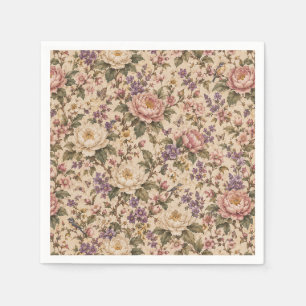 Serviette En Papier Jardin de roses botaniques vintage et motif papill