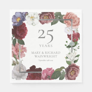 Serviette En Papier Jardin de roses champêtres 25e anniversaire de mar