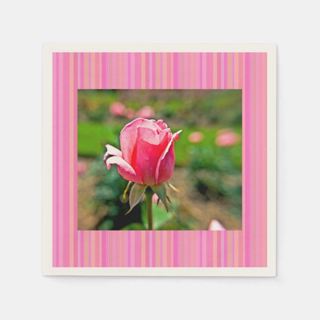 Serviette En Papier Jardin de roses roses avec des rayures (Devant)