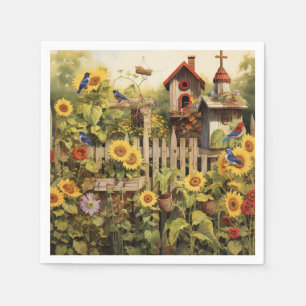 Serviette En Papier Jardin de tournesol 14 Maisons d'oiseaux Oiseaux b
