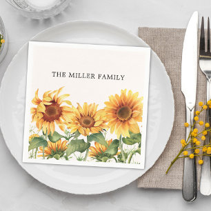 Serviette En Papier Jardin de tournesols jaunes rustique monogrammé