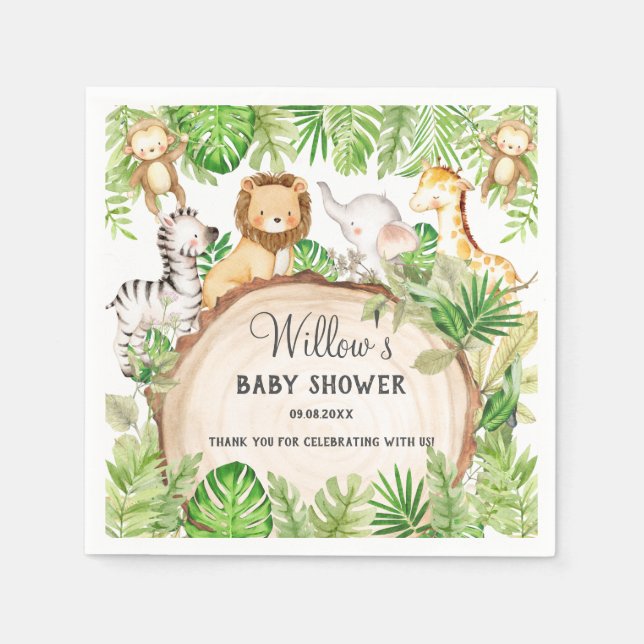 Serviette En Papier Jardin de verdure Animaux de la Jungle Baby shower (Devant)