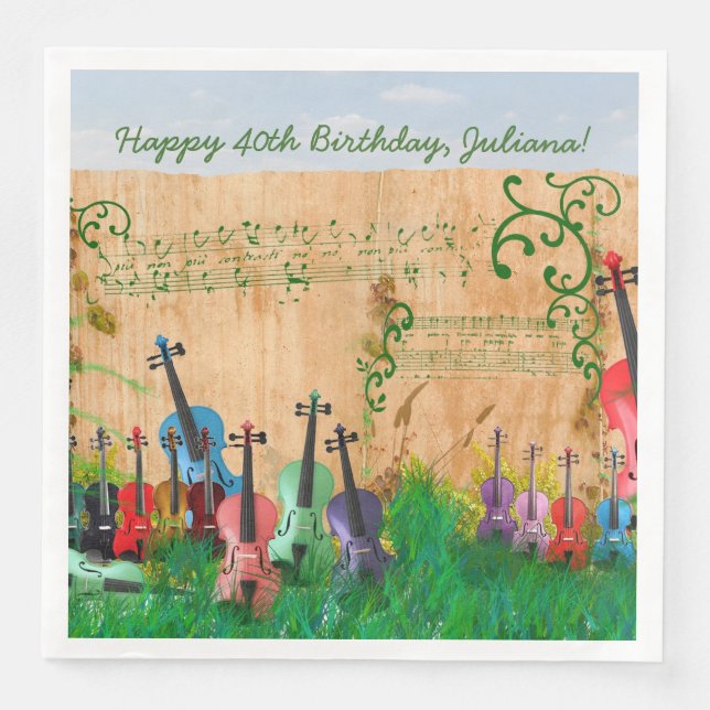 Serviette En Papier Jardin de violon Message facultatif d'anniversaire (Devant)
