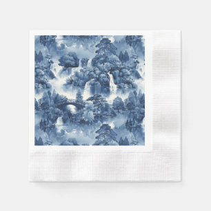 Serviette En Papier Jardin d'eau japonais en porcelaine blanche bleue