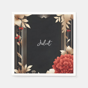 Serviette En Papier Jardin Diamond Rouge Noir Et Or Fête des mariées
