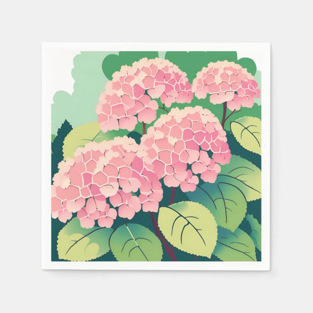 Serviette En Papier Jardin élégant floral d'hortensia rose (Devant)