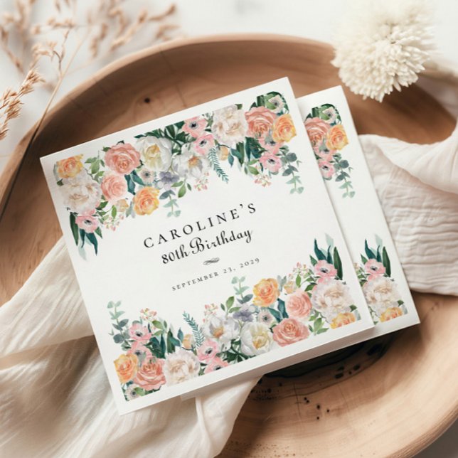 Serviette En Papier Jardin élégant Flore verdure 80e anniversaire fête (Créateur téléchargé)